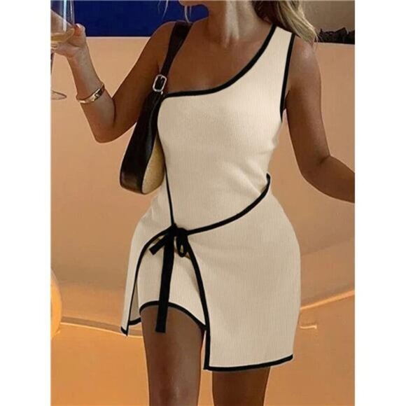 Contrast Trim Single Shoulder Mini Dress - Picture 7 of 12
